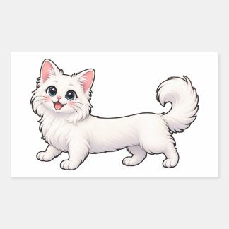 Söt Vit Katt Dackel Klistermärke – Kawaii Lång Kro