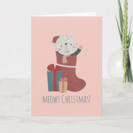 Söt vit katt i julstrumpor kort