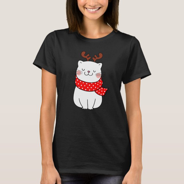 Söt Vit Katt Jul Renhorn Katt T Shirt (Framsida)