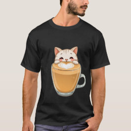Söt Vit Katt Latte Art Kaffe Hjärtan ✨🐾☕ T Shirt