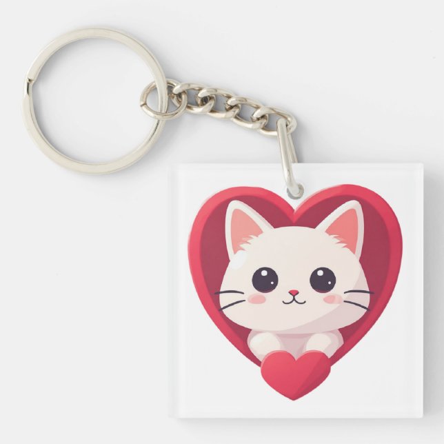 Söt vit katt med hjärta Kawaii Kitty Kärleksdesign (Framsidan)