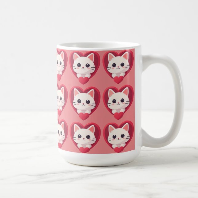 Söt vit katt med hjärta Kawaii Kitty Kärleksdesign Kaffemugg (Höger)
