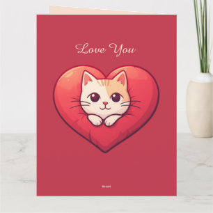 Söt vit katt med hjärta Kawaii Kitty Kärleksdesign Kort