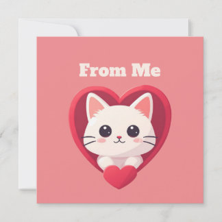 Söt vit katt med hjärta Kawaii Kitty Kärleksdesign Kort