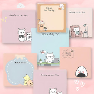 Söt Vit Katt Memo Måltidsplanering kawaii mat Post-it Block
