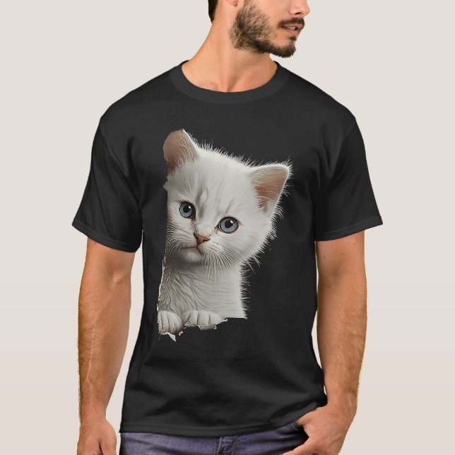 Söt Vit Katt Riven Tyg  1 T Shirt (Framsida)