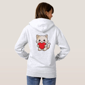 Söt vit katt som kramar ett stort rött hjärta - Al T Shirt
