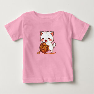“Söt vit katt som leker med ullboll Kawaii T Shirt