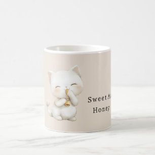 Söt vit katt söt som honung kaffemugg