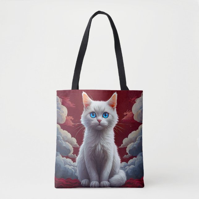 Söt Vit Katt Tygkasse (Framsida)