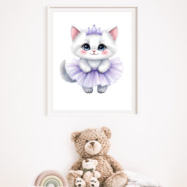 Söt vit kattprinsessa i lila tutu kunglig poster