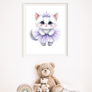 Söt vit kattprinsessa i lila tutu kunglig poster