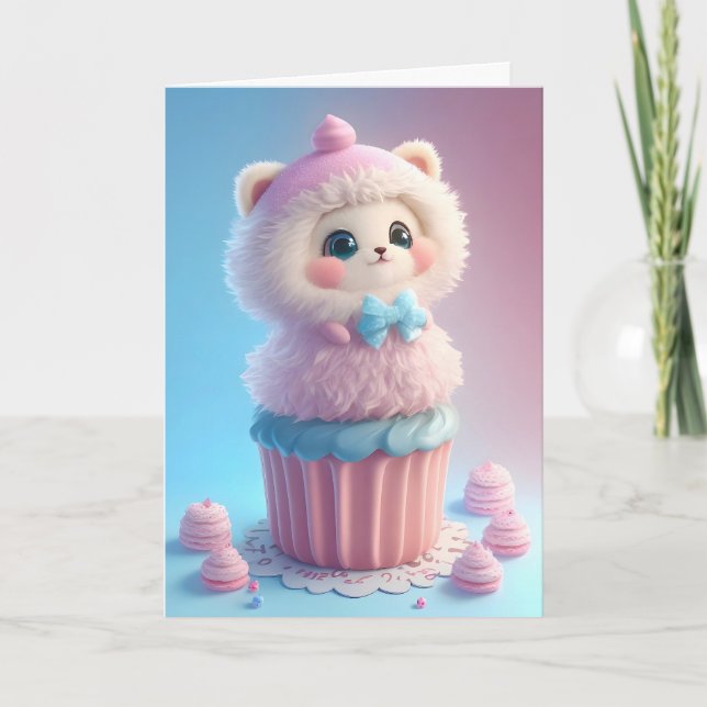 Söt vit kattunge bakar cupcakes Blank Kort (Framsida)