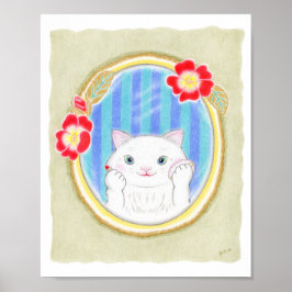 Söt Vit Kattunge Katt Smink Barn Konst Poster