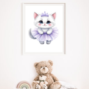Söt Vit Kattunge Prinsessa i Lila Tutu Kunglig Poster