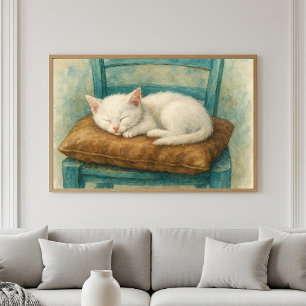 Söt vit kattunge som sover poster