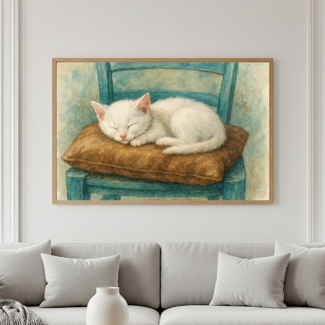 Söt vit kattunge som sover poster (Skapare uppladdad)