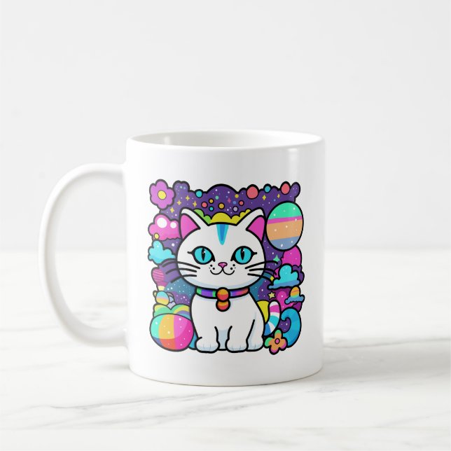 Söt vit kosmos rymd kattunge katt kaffemugg (Vänster)