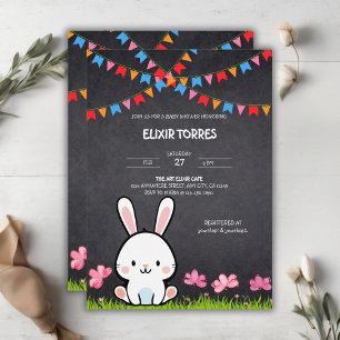 Söt vit kritskrift kanin bebis-babyshower inbjudningar
