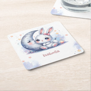 Söt, vit, liten bunny och måne underlägg papper kvadrat
