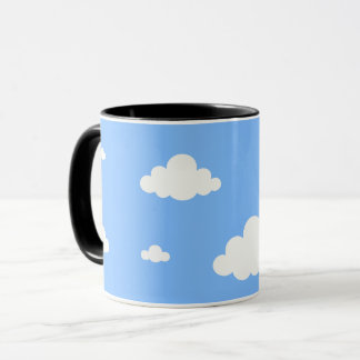 Söt vit moln sömlös mönster himmelblå kaffe mugg