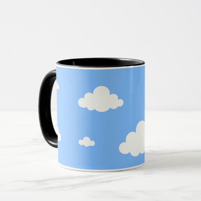 Söt vit moln sömlös mönster himmelblå kaffe mugg (Framsida vänster)