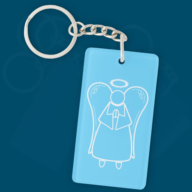 Söt vit och blå väktarängel (dubbelhäftande)  (Guardian Angel Light Blue Keyring)