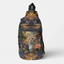 Söt vit orange katt i blomsterträdgård