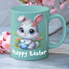 Söt vit påskharen med ägg kaffemugg