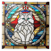 Söt vit perserkatts dekorativa keramiska platta