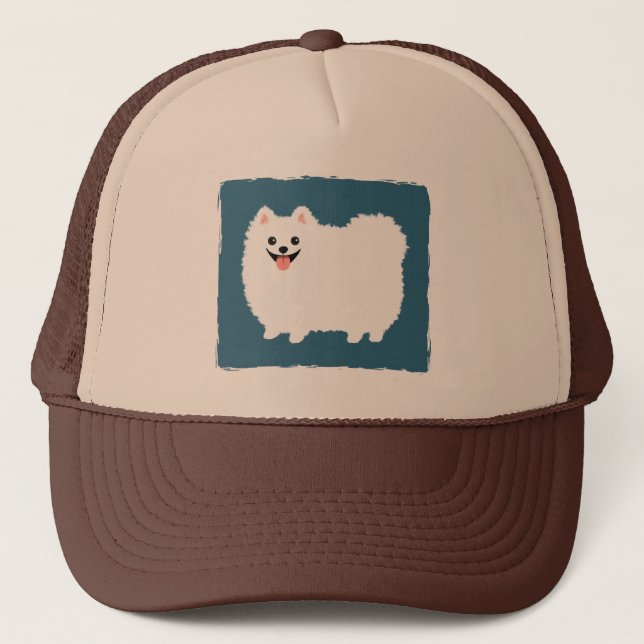 Söt vit Pomeranian Keps (Framsida)
