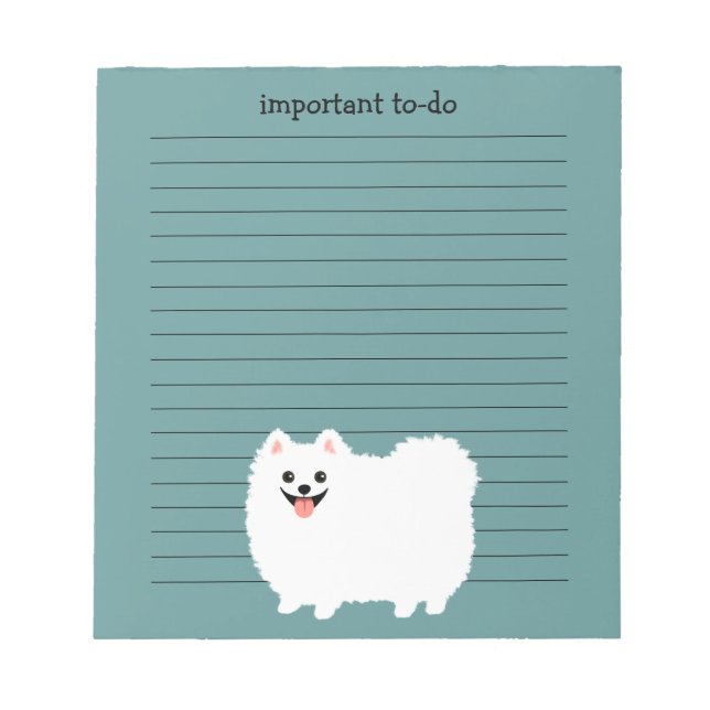Söt vit Pomeranian med anpassad text Anteckningsblock (Framsida)