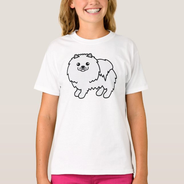 Söt vit Pomeranian tecknad hund T Shirt (Framsida)