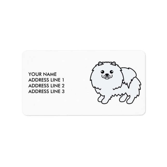 Söt Vit Pomeranian Tecknad Hund & Text Adressetikett (Framsidan)