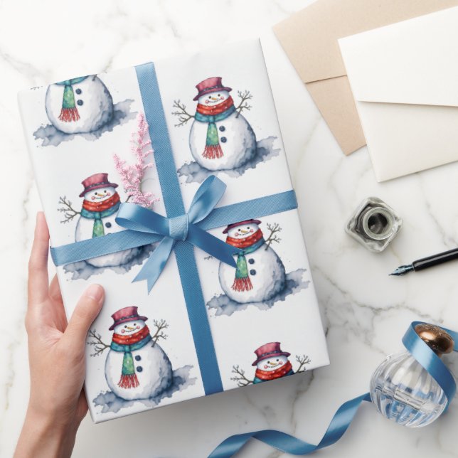 Söt vit röd snöman jul vinter akvarell presentpapper (Gifting)