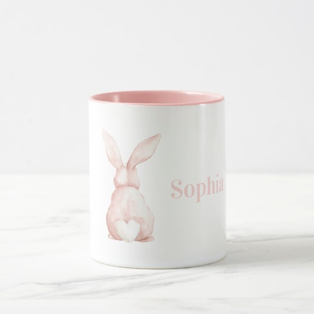 Söt vit rodnad rosa kanin hjärta svans mugg (Center)