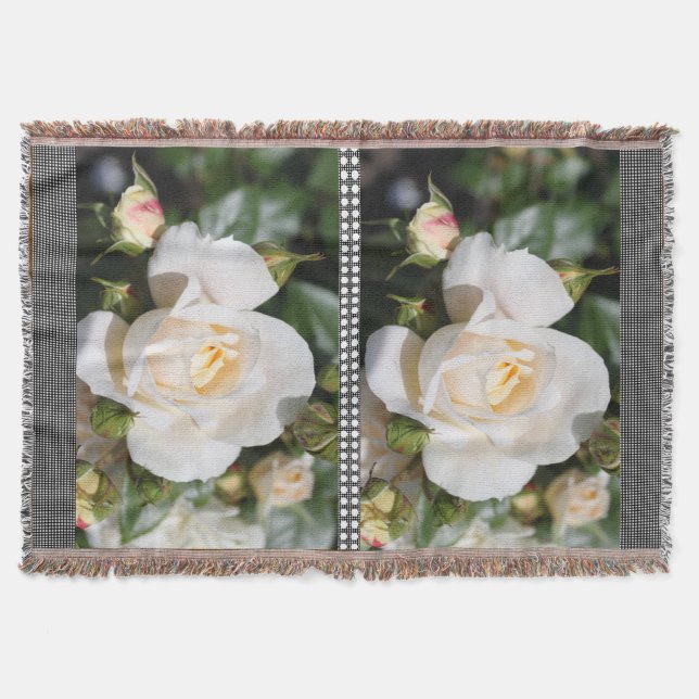 söt vit ros blomma, blommigt fotokonst. mysfilt (Framsidan)