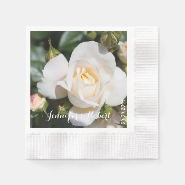 söt vit ros blomma, blommigt fotokonst. pappersservett (Framsidan)