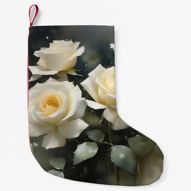 Söt vit ros - färgmålning för trädgårdsodling liten julstrumpa (Framsidan)