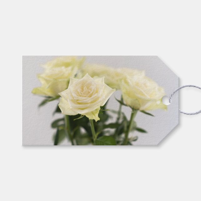Söt Vit ros Flowers Photo Bröllop Tack Presentetikett (Framsidan (Horisontell))