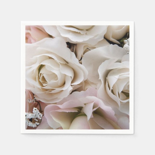 Söt Vit ros Papper Napkins Pappersservett (Framsidan)