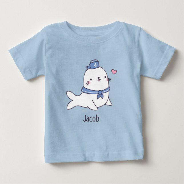 Söt vit sälunge sjöman besättning klotter t shirt (Framsida)