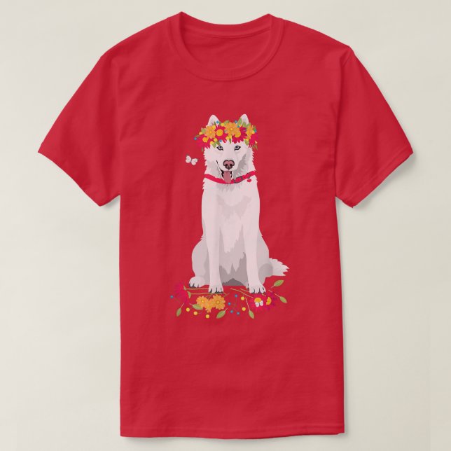 Söt vit Siberian husky-vit snö-hund med fluo T Shirt (Design framsida)