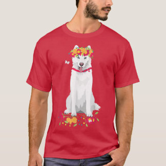 Söt vit Siberian husky-vit snö-hund med fluo T Shirt
