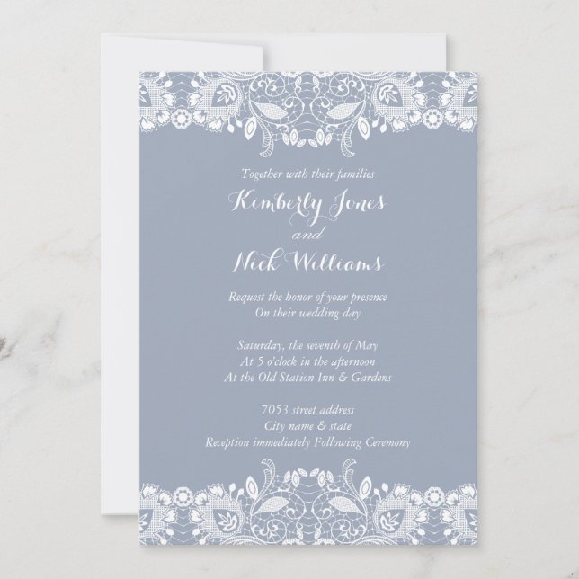 Söt vit Snöre Dusty Blue Wedding bjudande Inbjudningar (Framsida)