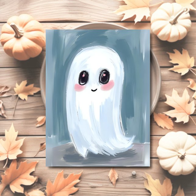 Söt Vit Spök Vattenfärg Halloween Helg Vykort (Skapare uppladdad)