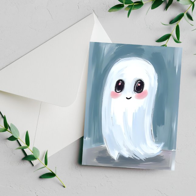 Söt Vit Spökvattenfärg Halloween Julkort (Skapare uppladdad)