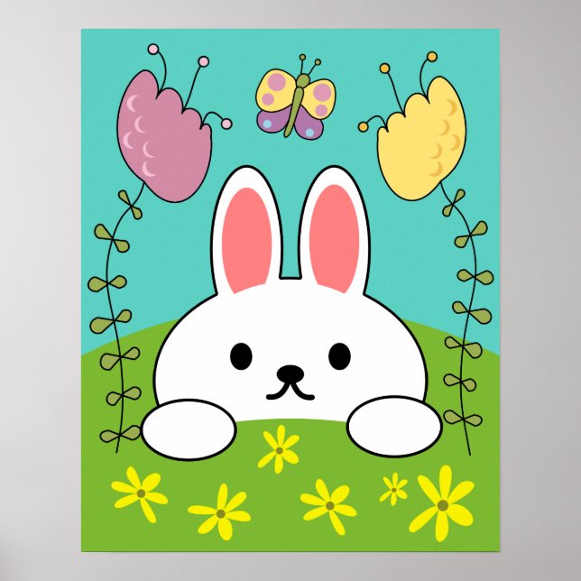 Söt vit tecknad kanin poster (Framsidan)