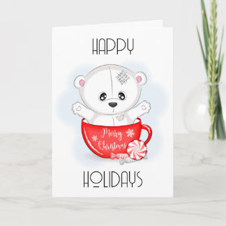 Söt vit teddybjörn i Xmas-mugg Helgkort