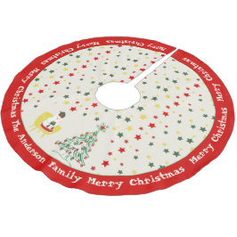Söt vit teddybjörn & tall Merry Christmas Julgransmatta Borstad Polyester
